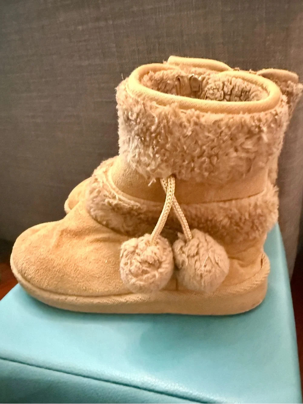 Kids Tan Faux-Shearling Cozy Winter Boots